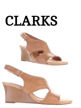 Clarks Tan Leather Slingback Wedge Sandal 7.5 New